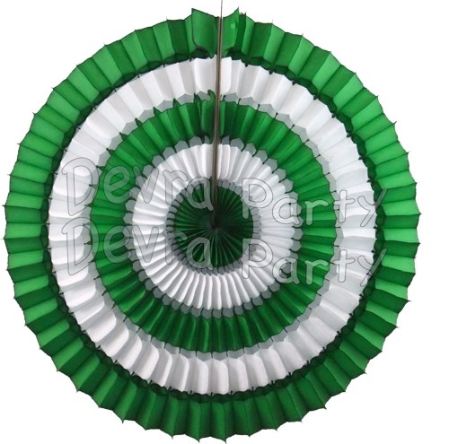 16 Inch Tissue Paper Striped Fan Green White (12 pcs) - Click Image to Close