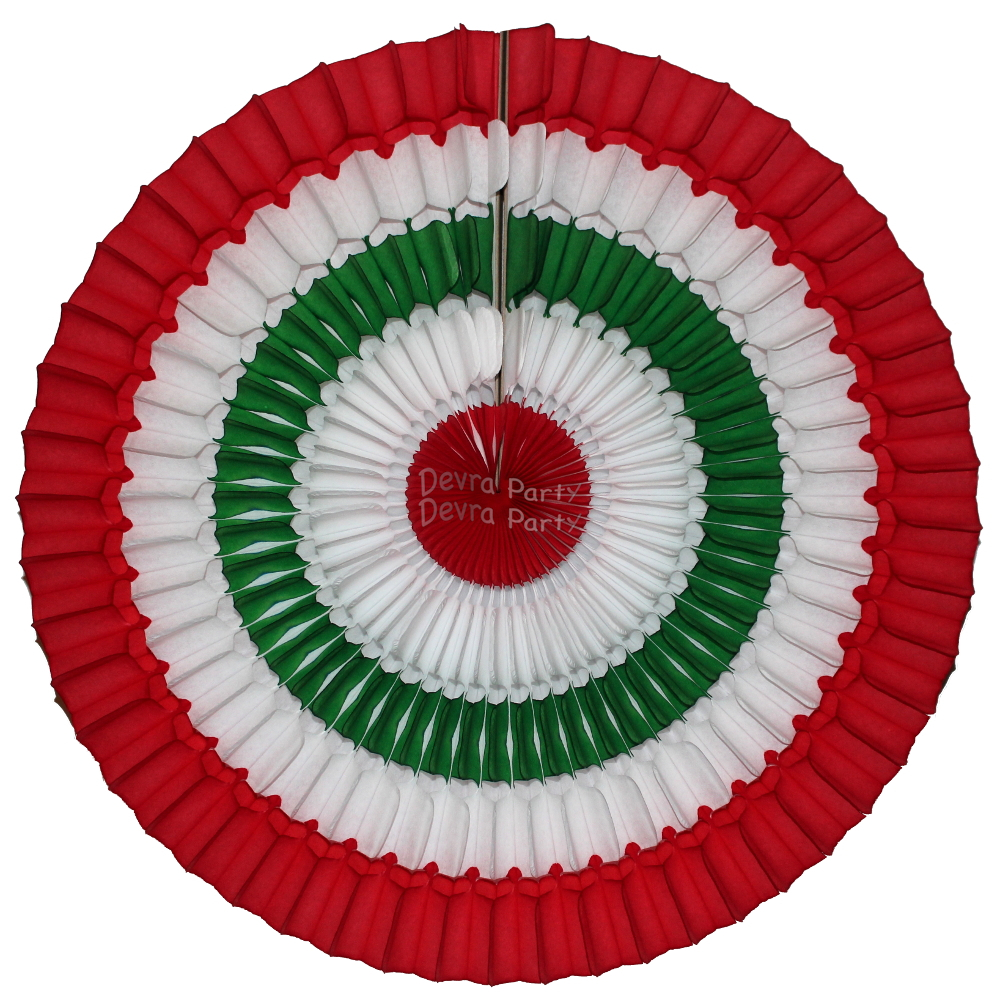 (image for) 16 Inch Tissue Paper Striped Fan Red, White, Green (12 pcs)
