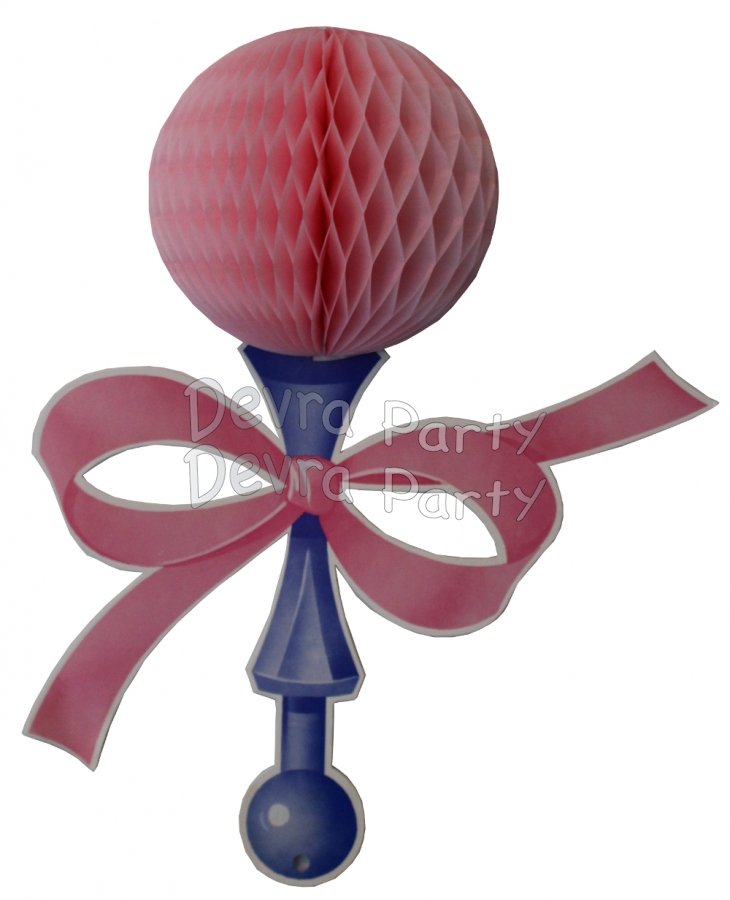 Pink 13 Inch Baby Rattle Decoration (6 pcs) - Click Image to Close