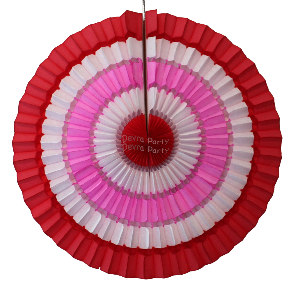 (image for) 16 Inch Striped Fan Valentine's Red, White, and Pink (12 pcs)