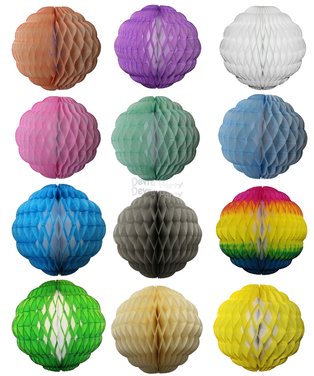 (image for) 8 Inch Honeycomb Puff Balls, White Center (12 pcs)