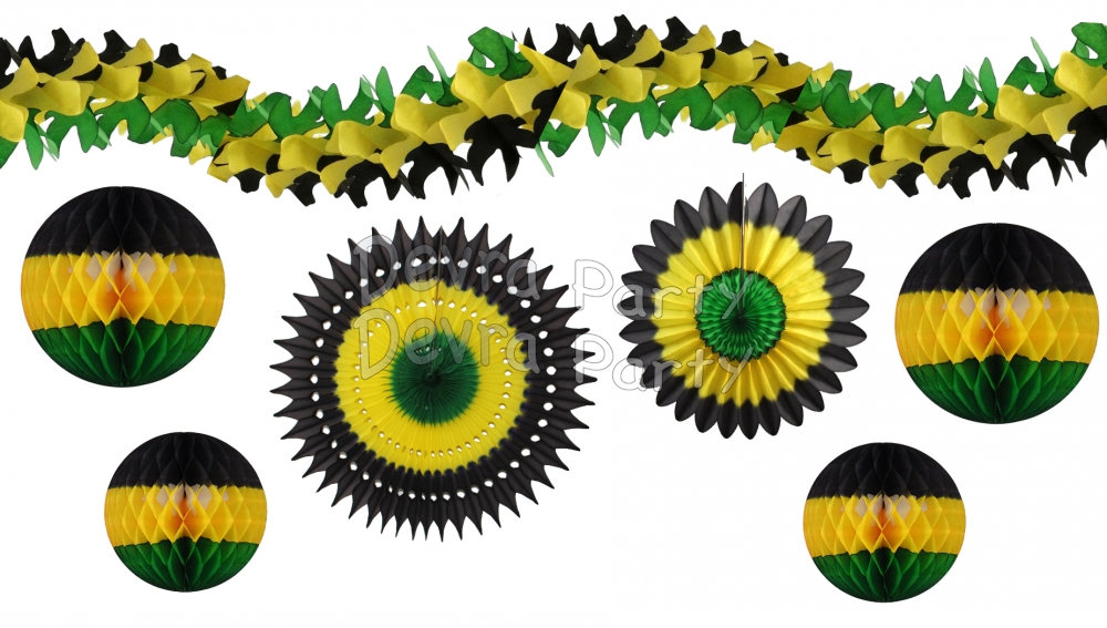 7-piece Jamaican Honeycomb Decoration Set (Black/Yellow/Green) - Click Image to Close