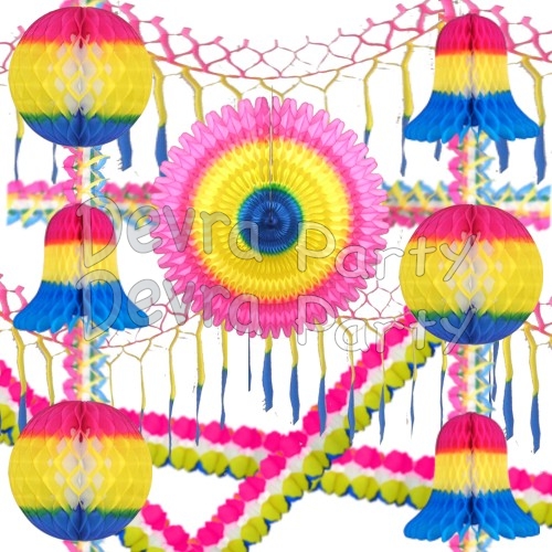 Party Decoration Kit - 13 Pieces - Multi Rainbow Theme - Click Image to Close