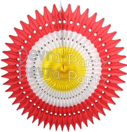 26 Inch Tissue Fan Red/White/Yellow (12 pcs) - Click Image to Close
