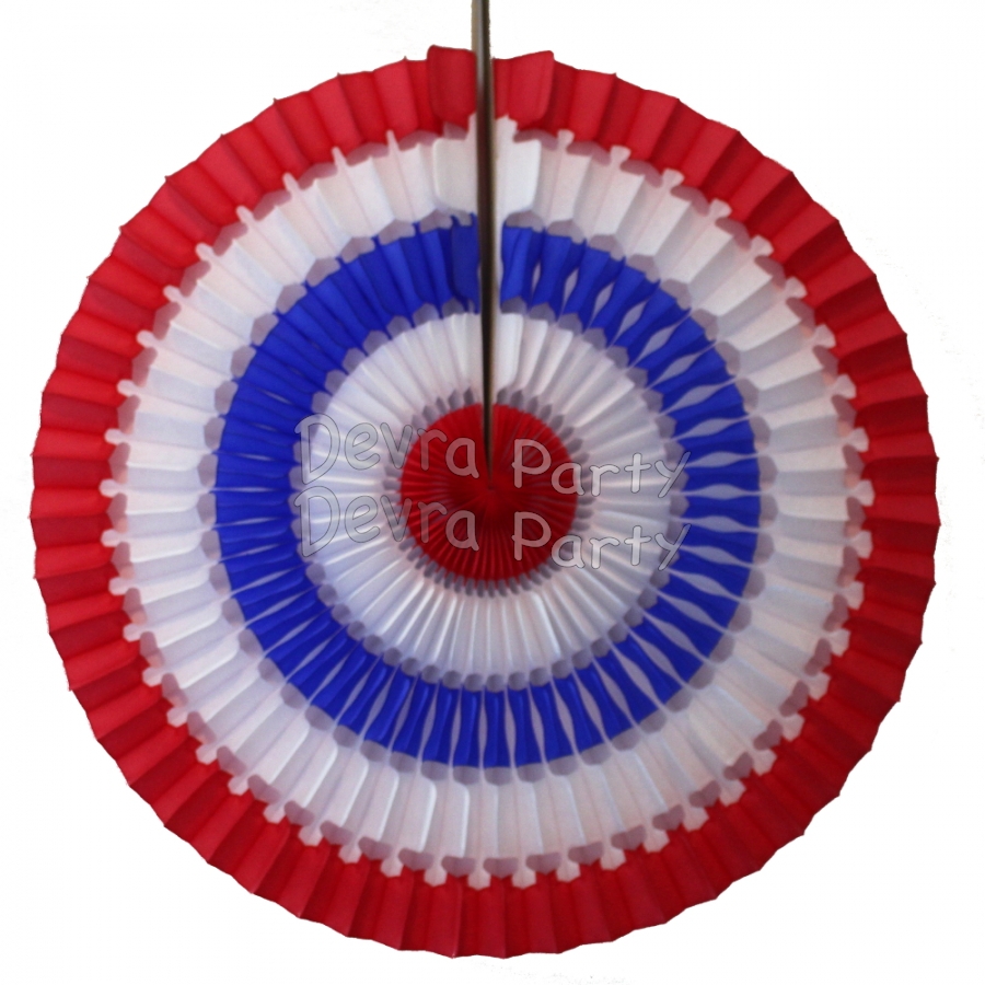 16 Inch Tissue Paper Striped Fan Red White Blue (12 pcs) - Click Image to Close