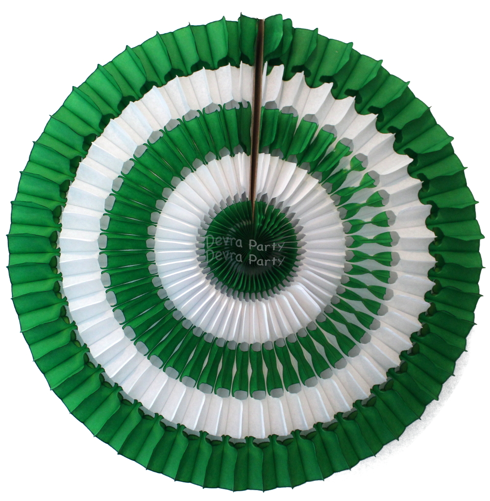 (image for) 16 Inch Tissue Paper Striped Fan Dark Green and White (12 pcs)