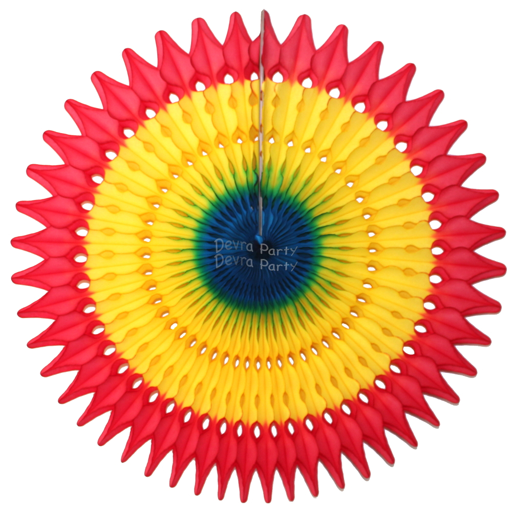 (image for) 21 Inch Tissue Fan Rainbow Fiesta - Red/Gold/Turquoise (12 pcs)