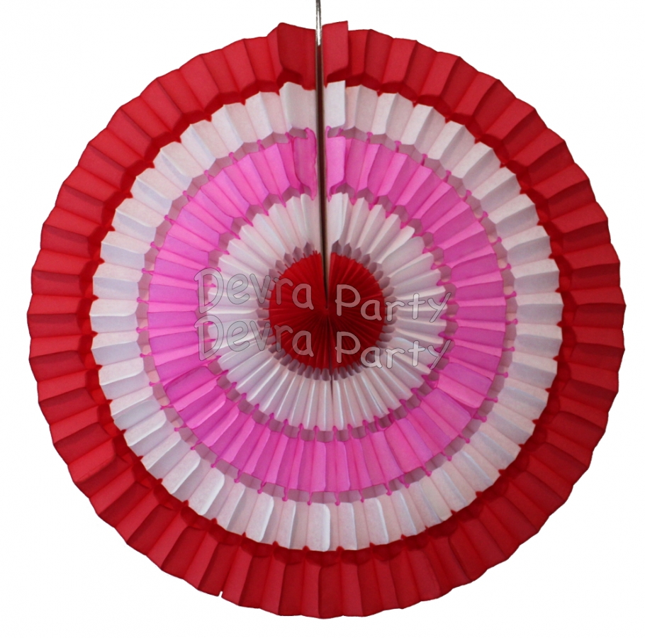 16 Inch Striped Fan Valentine's Red, White, and Pink (12 pcs) - Click Image to Close