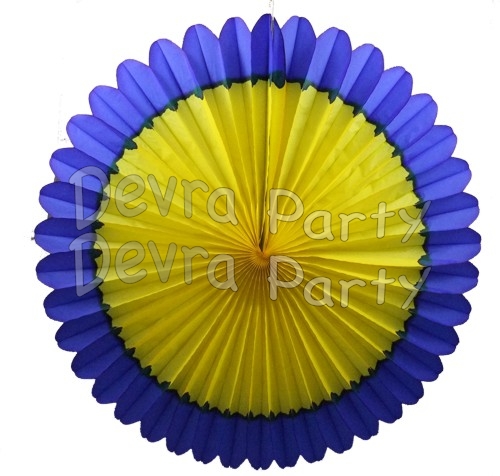 27 Inch Deluxe Fan Dark Blue Yellow (12 pcs) - Click Image to Close