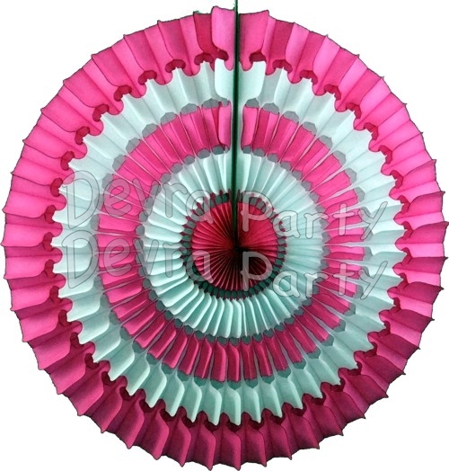 16 Inch Tissue Paper Striped Fan Vintage Rose (12 pcs) - Click Image to Close