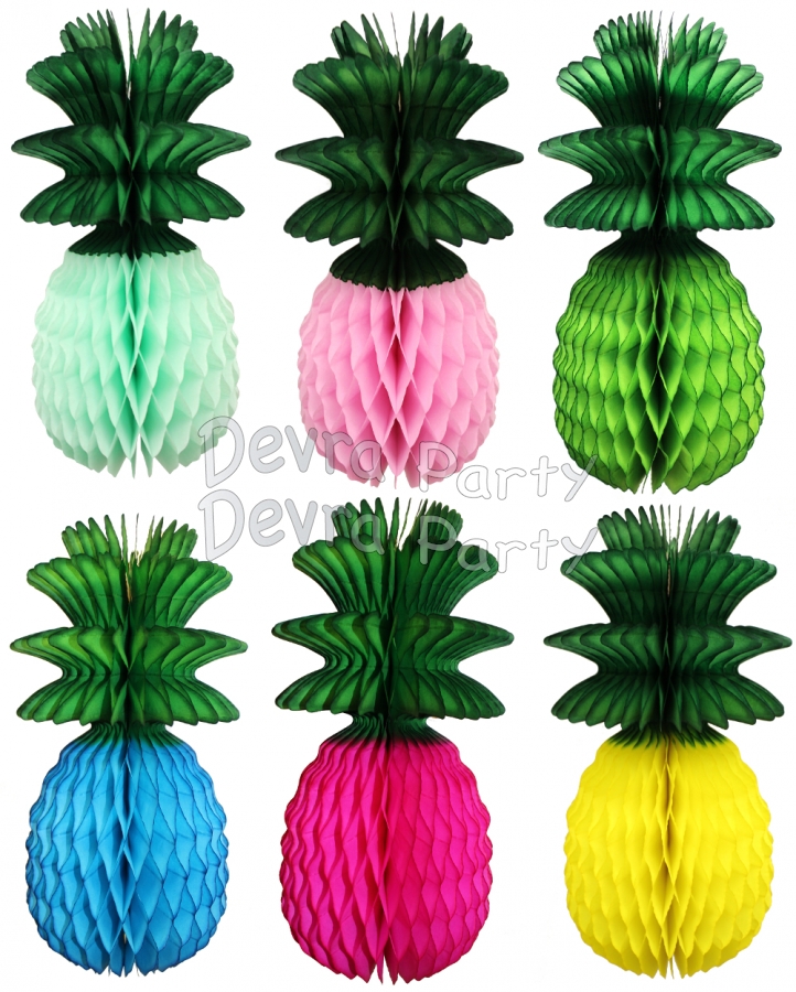 Honeycomb Pineapple Decoration, 13 inch- Green Leaves (12 pcs) - Click Image to Close