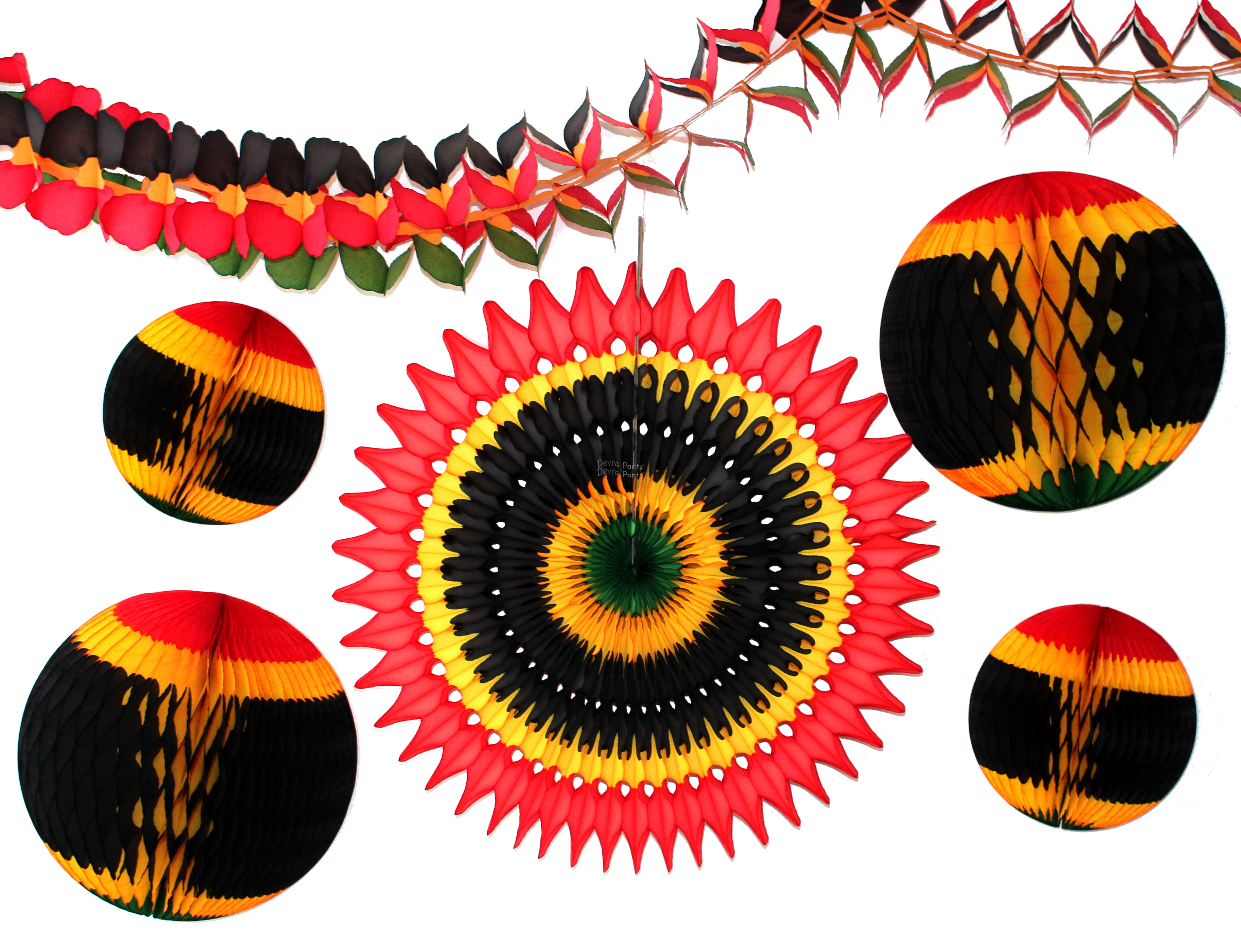 (image for) 6-piece Kwanzaa Honeycomb Decoration Set - BULK PACK OF 6 KITS