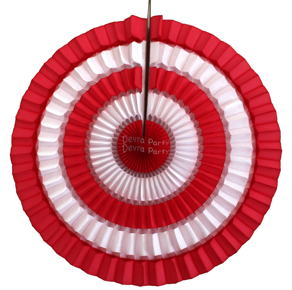 (image for) 16 Inch Tissue Paper Striped Fan Red White (12 pcs)