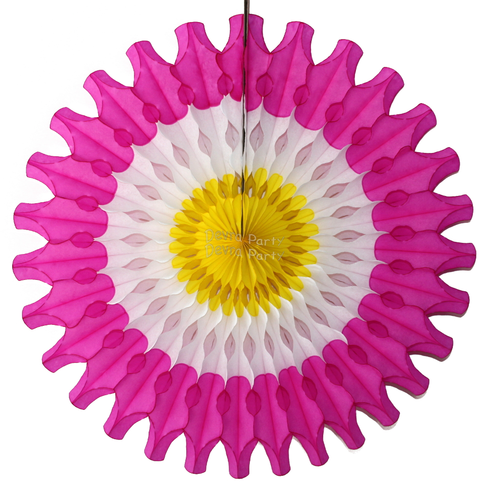 (image for) Easter 18 Inch Tissue Paper Fan - Hot Pink/White/Yellow (12 pcs)