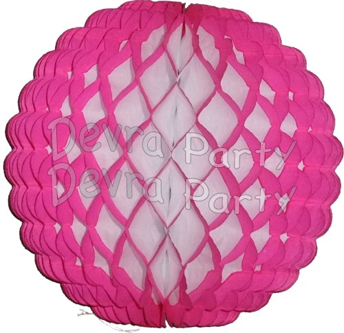 8 Inch Puff Ball Cerise and White (12 pcs) - Click Image to Close