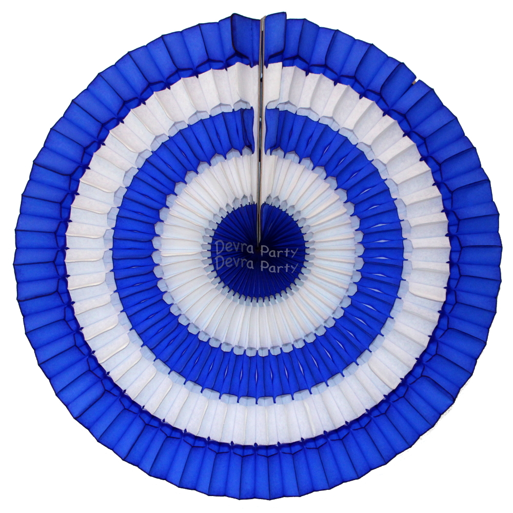 (image for) 16 Inch Tissue Paper Striped Fan Dark Blue and White (12 pcs)