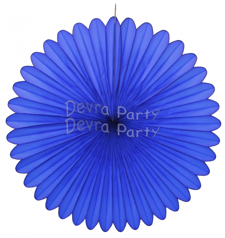 27 Inch Dark Blue Tissue Paper Deluxe Fan (12 pcs) - Click Image to Close
