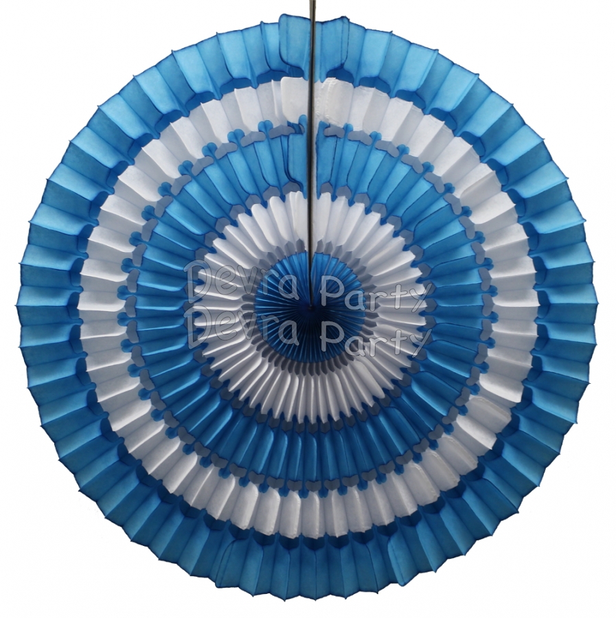 16 Inch Tissue Paper Striped Fan Turquoise and White (12 pcs) - Click Image to Close