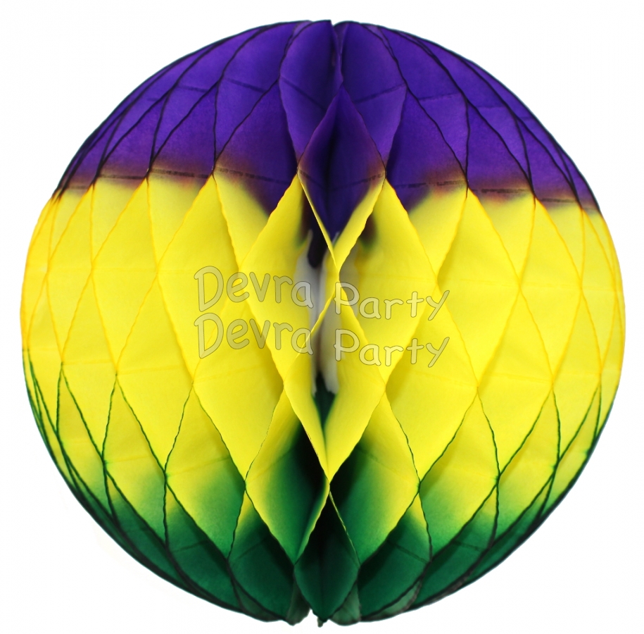 Mardi Gras Purple Gold Green Honeycomb Ball (12 pcs) - Click Image to Close