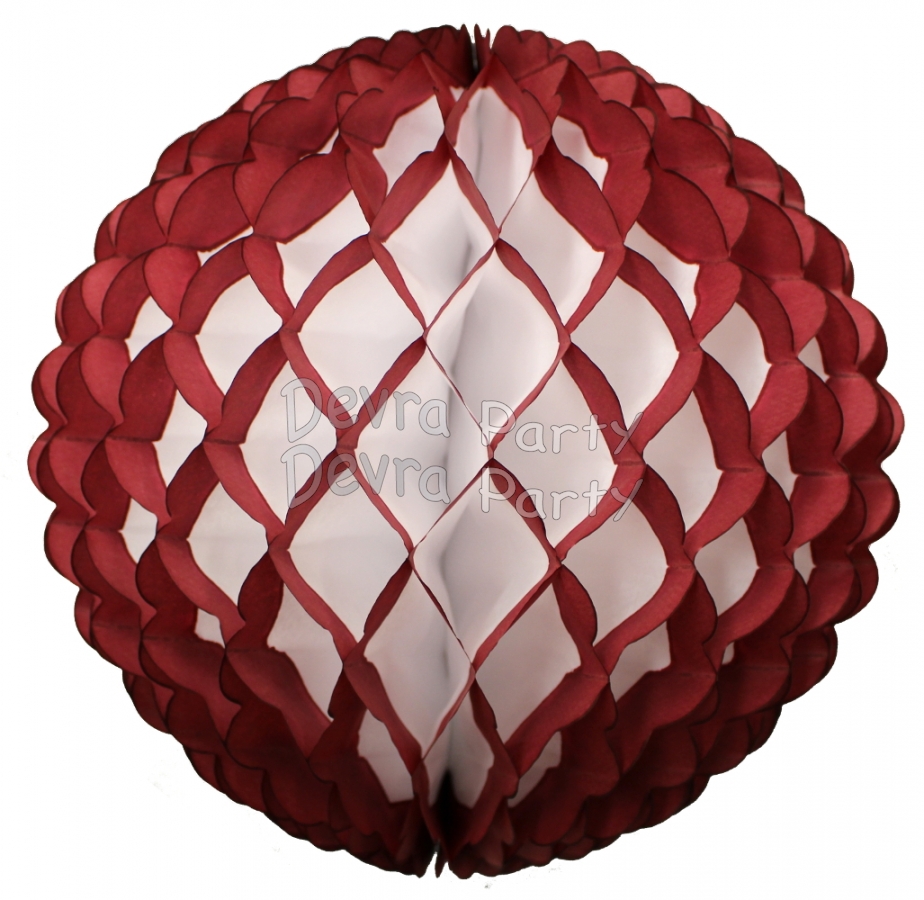 14 Inch Puff Ball Maroon (Dyed Burgundy) and White (12 pcs) - Click Image to Close