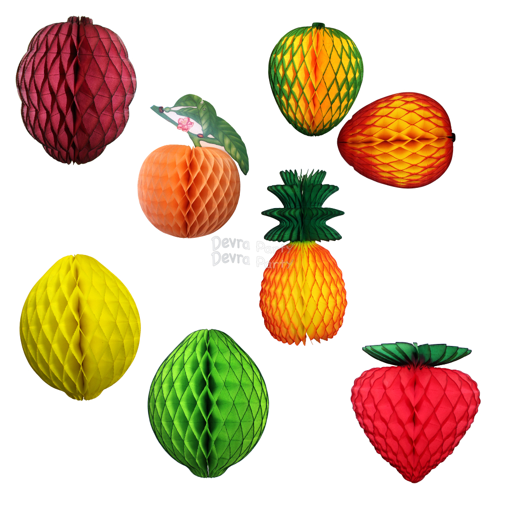 (image for) Assorted Large Paper Fruit Honeycomb Decoration Kit (18 pieces)