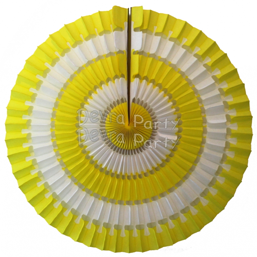 16 Inch Tissue Paper Striped Fan Yellow and White (12 pcs) - Click Image to Close