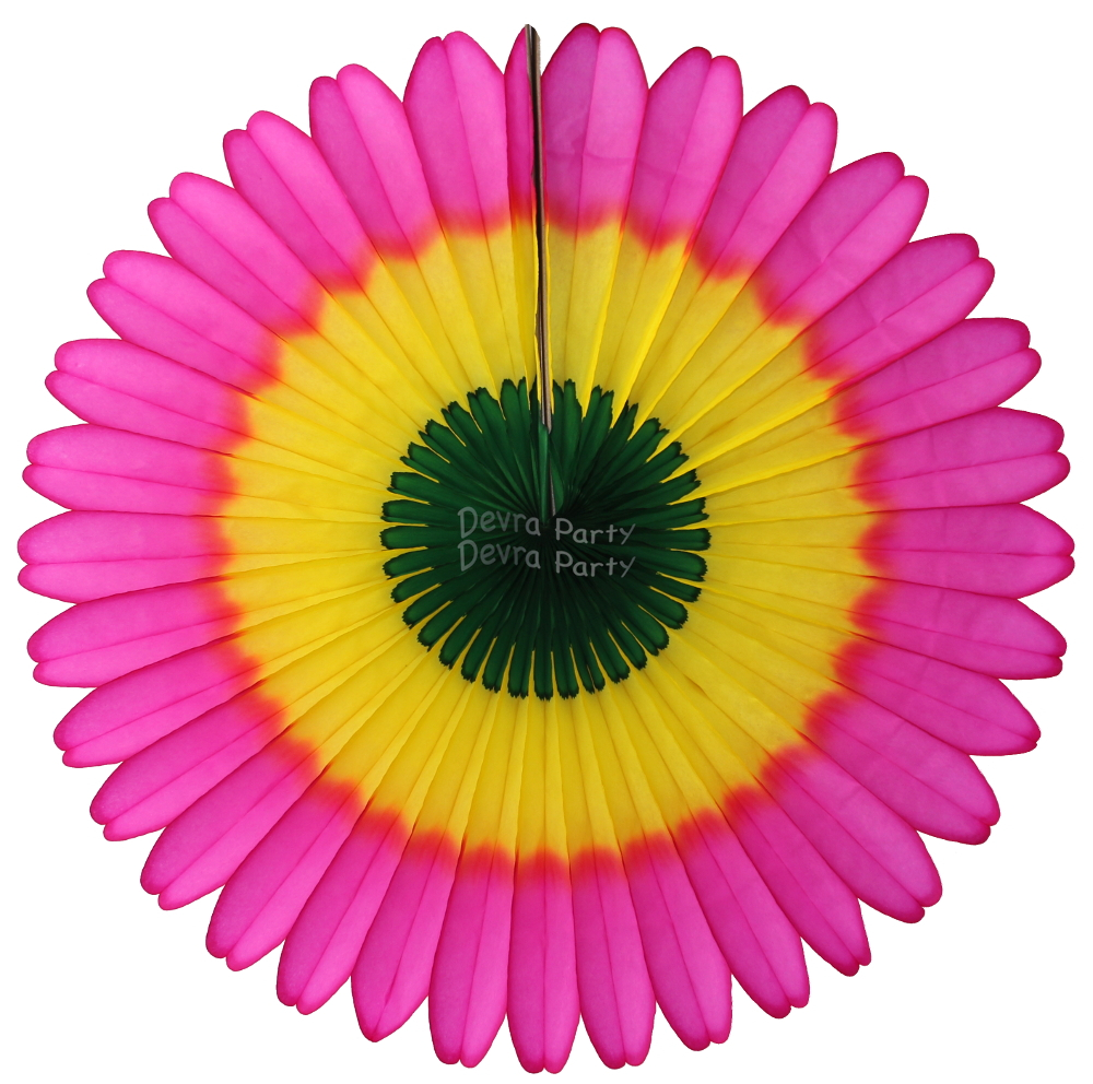 (image for) 13 Inch Spring Cerise/Yellow/Green Fan Decorations (12 PCS)