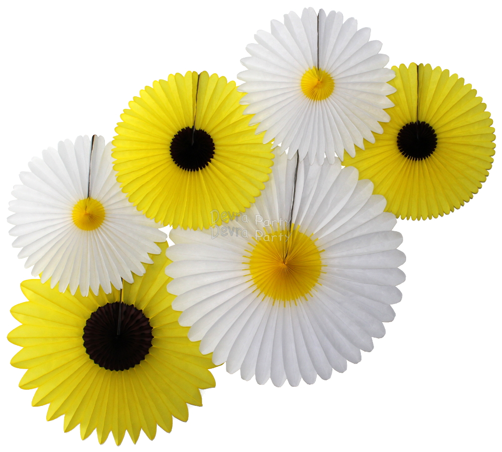 (image for) Daisies and Sunflowers - Set of Six Party Fans - 12 KITS