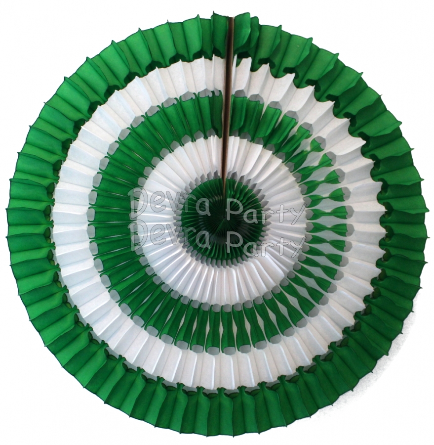 16 Inch Tissue Paper Striped Fan Dark Green and White (12 pcs) - Click Image to Close