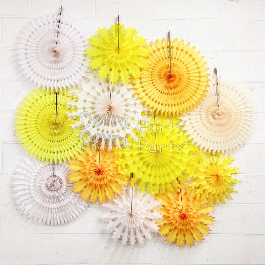 10-piece Tissue Paper Snowflake Set, Yellow Mix (single kit) - Click Image to Close