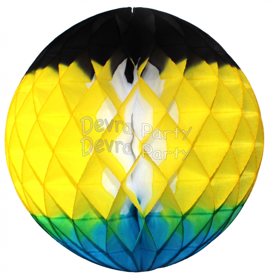 Bahamian Black/Yellow/Turquoise Tissue Paper Balls (12 pcs) - Click Image to Close