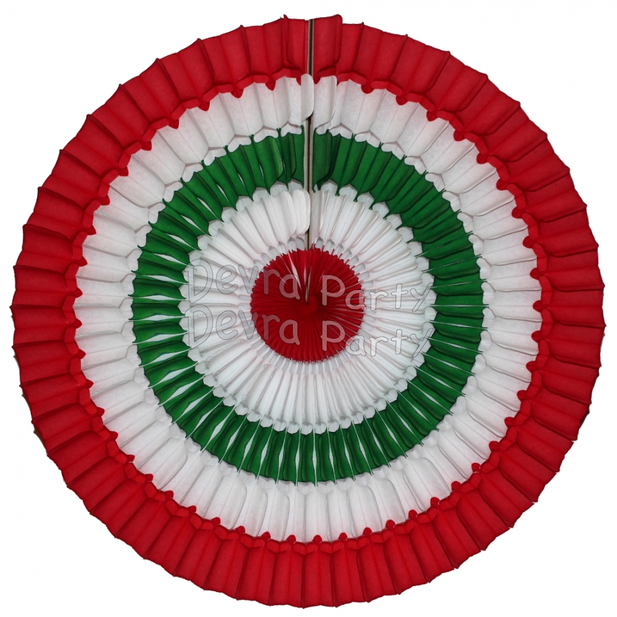 16 Inch Tissue Paper Striped Fan Red, White, Green (12 pcs) - Click Image to Close