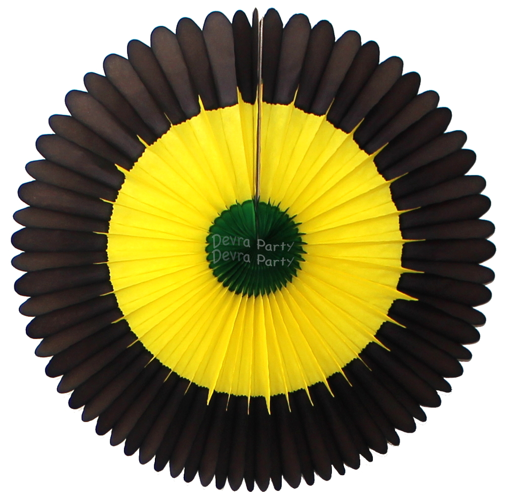 (image for) 13 Inch Jamaican Black/Yellow/Green Fan Decorations (12 PCS)