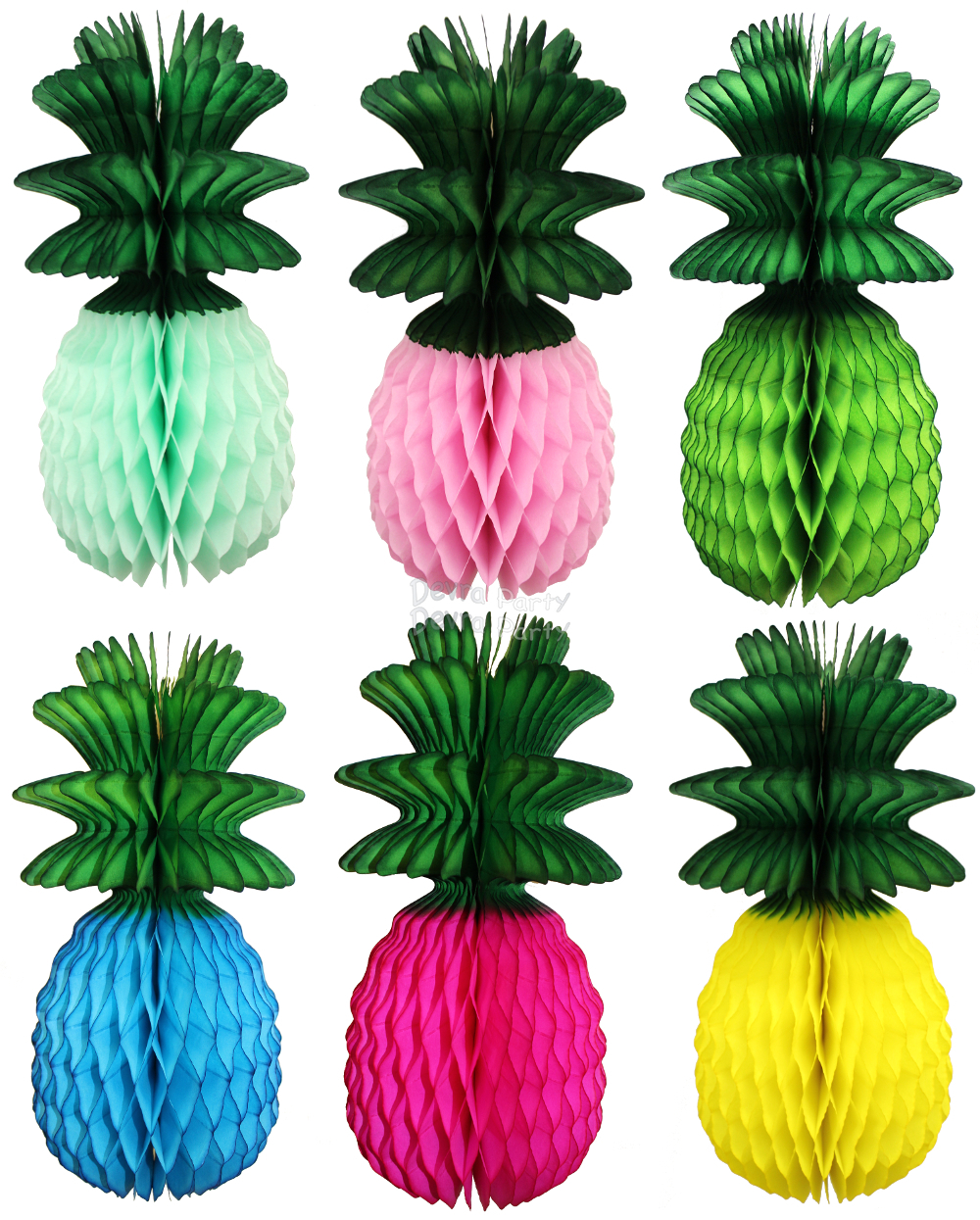 (image for) Honeycomb Pineapple Decoration, 13 inch- Green Leaves (12 pcs)
