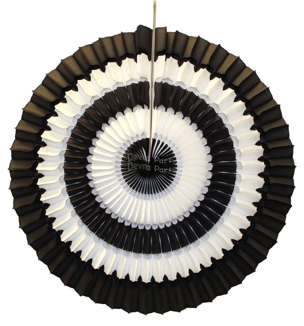 (image for) 16 Inch Tissue Paper Striped Fan Black White (12 pcs)