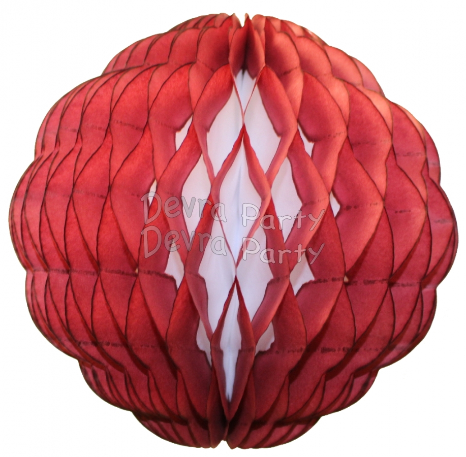 8 Inch Puff Ball Maroon and White (12 pcs) - Click Image to Close