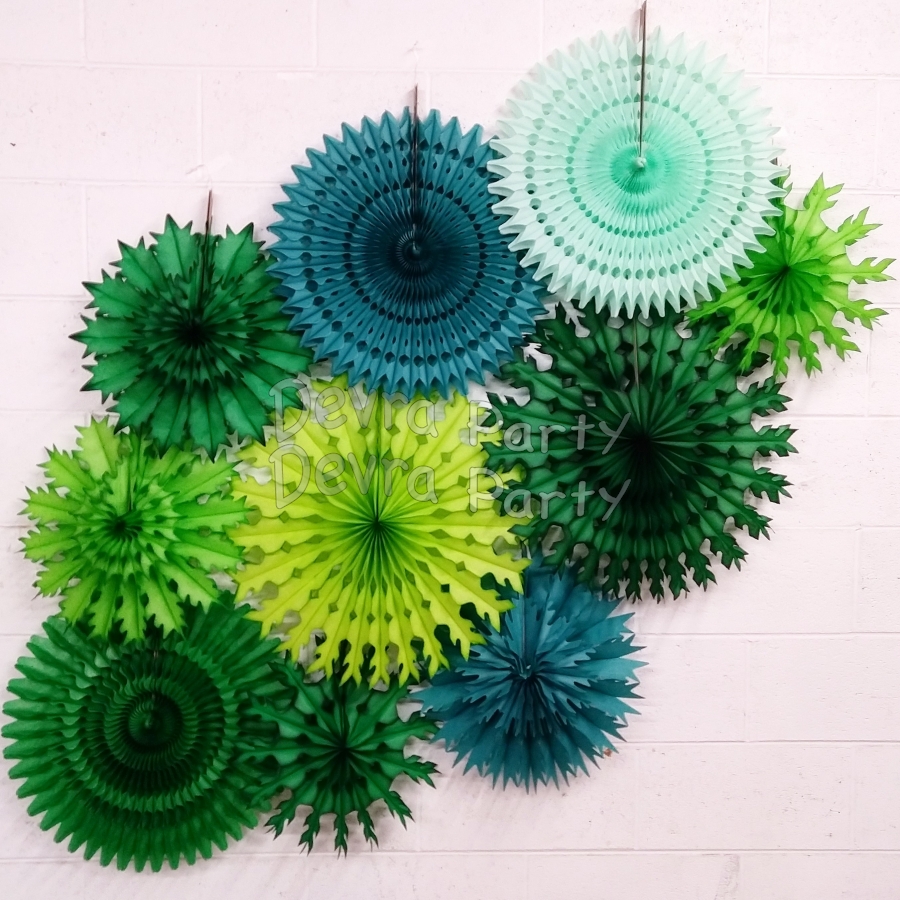 10-piece Tissue Paper Snowflake Set, Green Mix (single kit) - Click Image to Close
