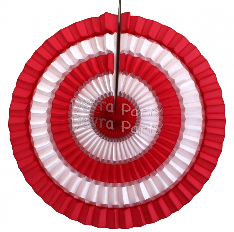 16 Inch Tissue Paper Striped Fan Red White (12 pcs) - Click Image to Close