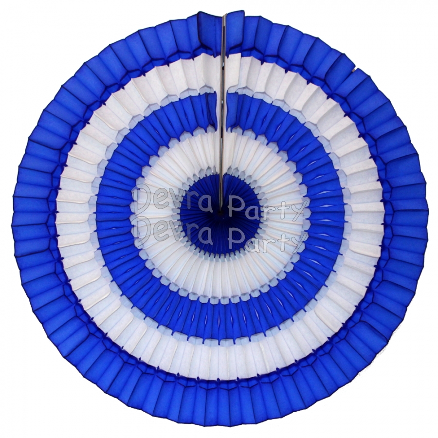 16 Inch Tissue Paper Striped Fan Dark Blue and White (12 pcs) - Click Image to Close