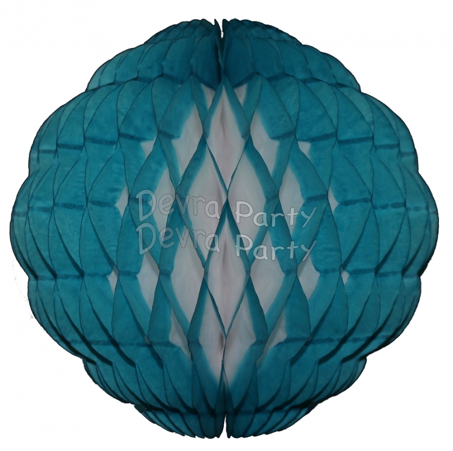 14 Inch Puff Ball Teal and White (12 pcs) - Click Image to Close