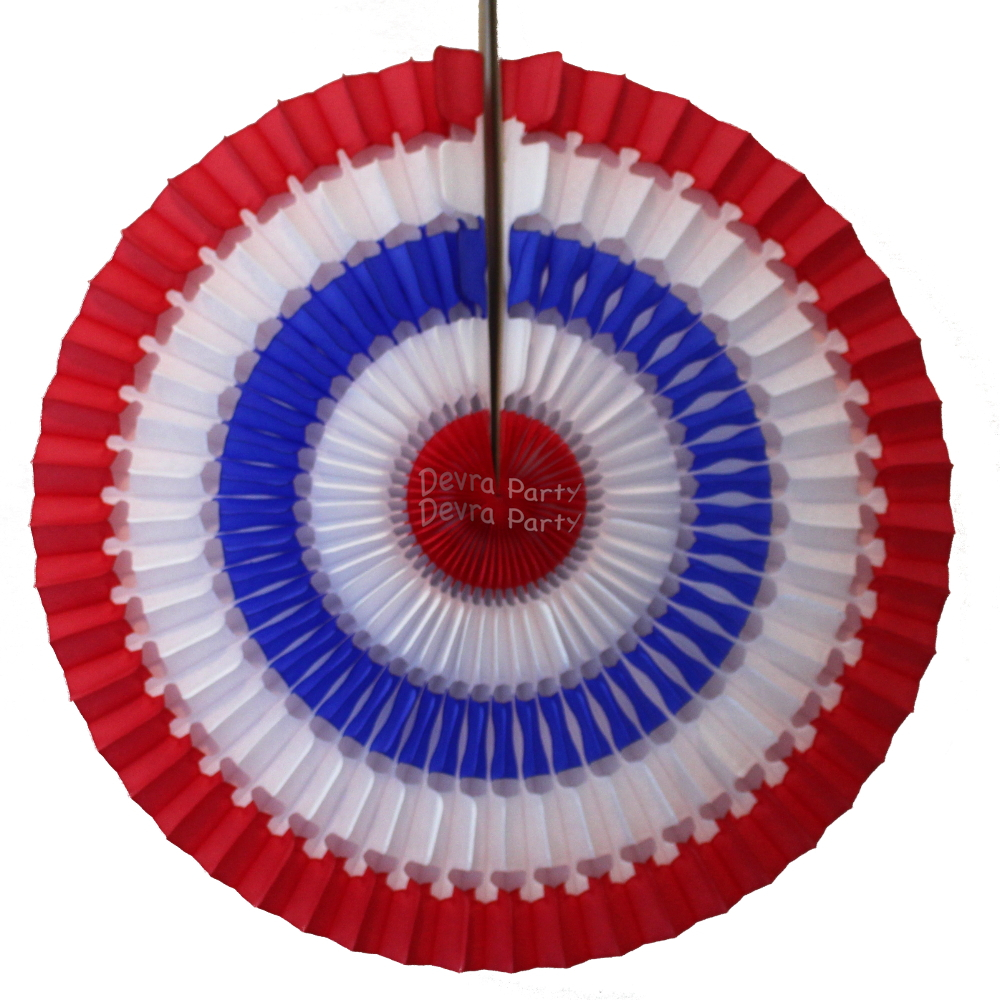 (image for) 16 Inch Tissue Paper Striped Fan Red White Blue (12 pcs)