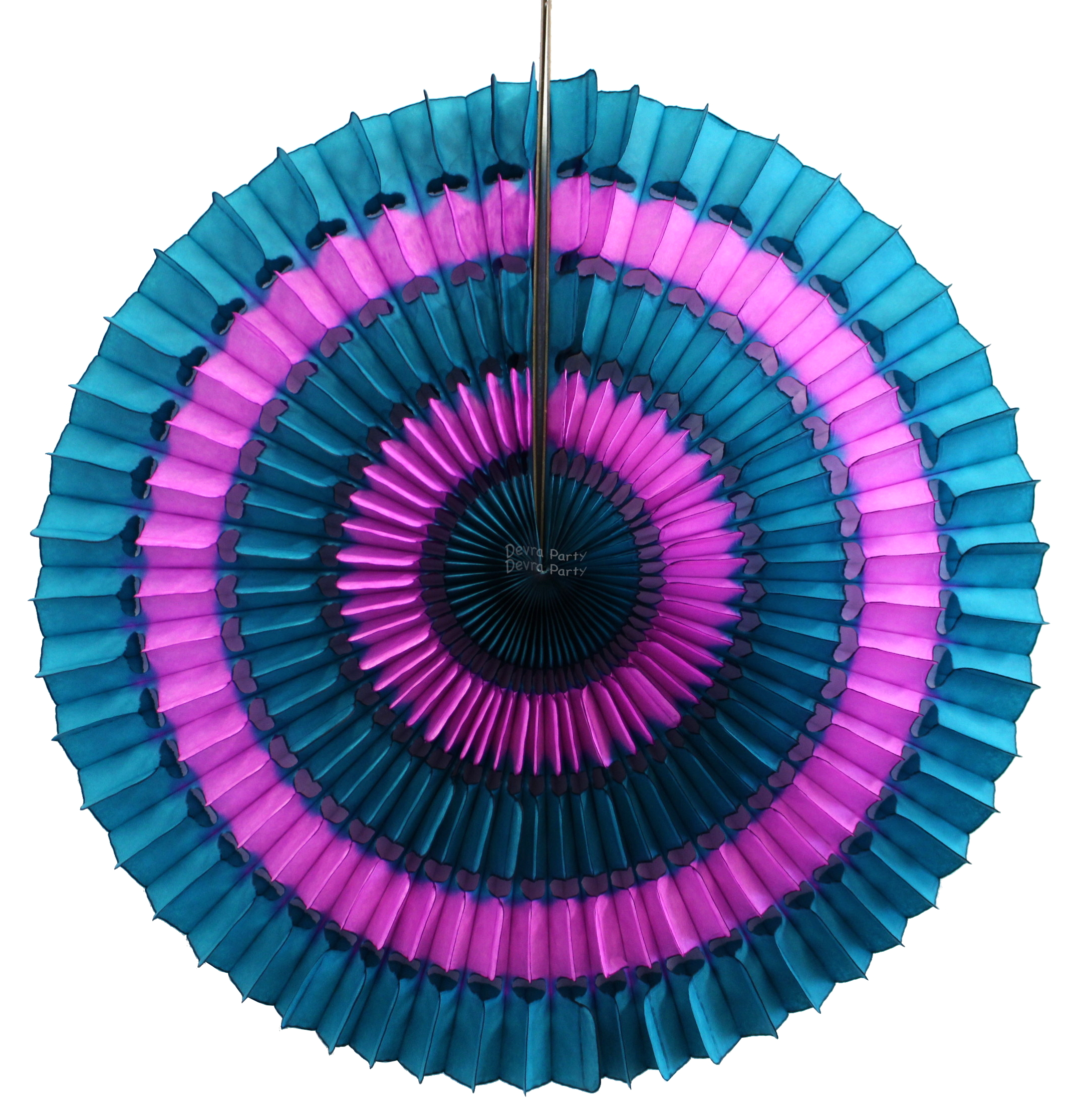 (image for) 16 Inch Tissue Paper Striped Fan Teal and Vintage Rose (12 pcs)