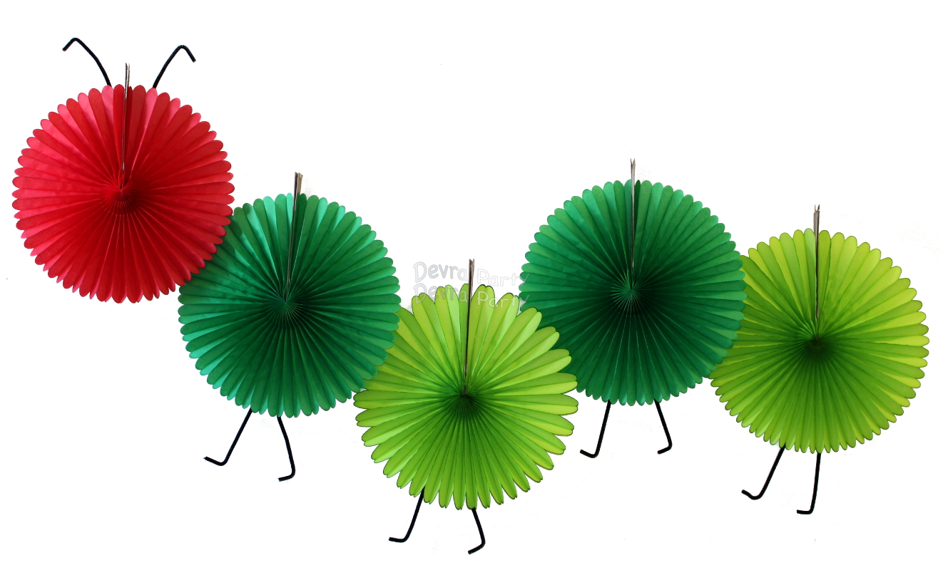 (image for) 5-Fan Set of Caterpillar Themed 13 Inch Party Fans - SINGLE KIT