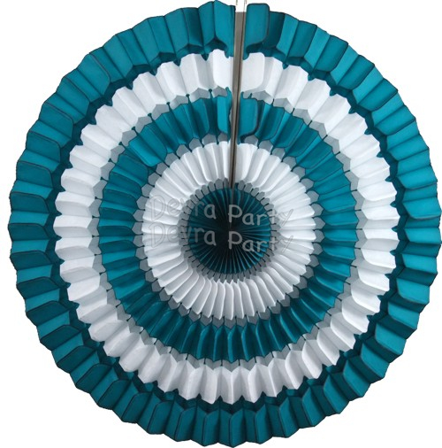 (image for) 16 Inch Tissue Paper Striped Fan Teal White (12 pcs)
