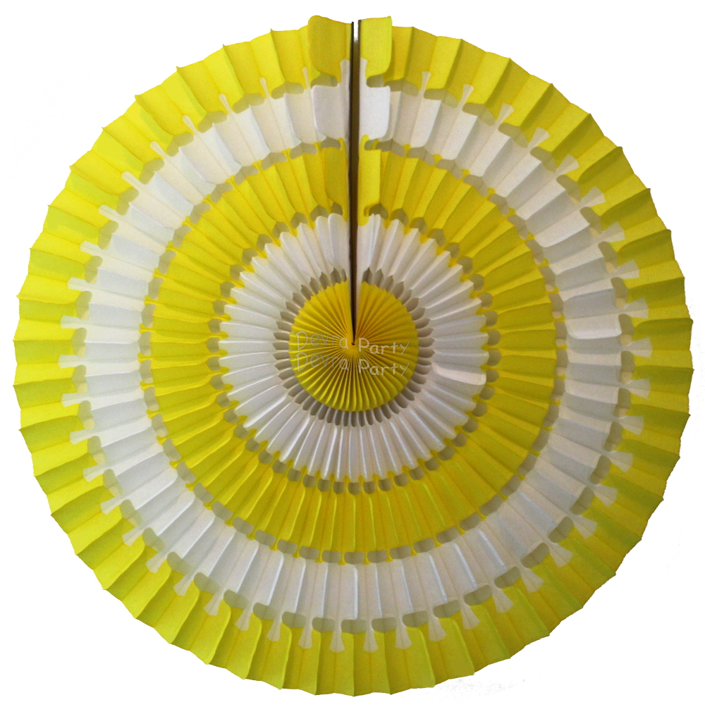 (image for) 16 Inch Tissue Paper Striped Fan Yellow and White (12 pcs)
