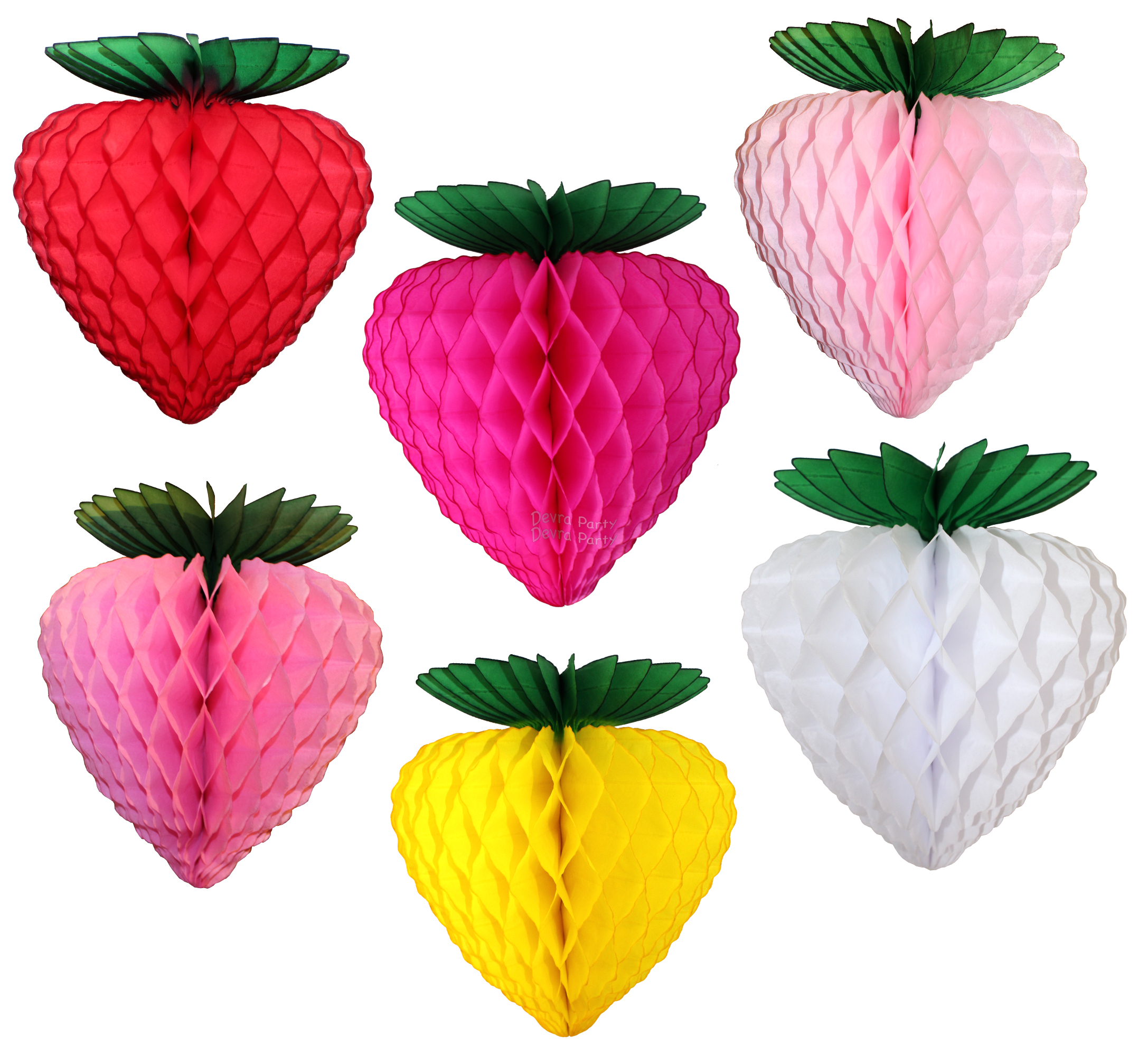 (image for) Honeycomb Tissue Strawberry, 10 Inch - Green Leaves (12 pcs)