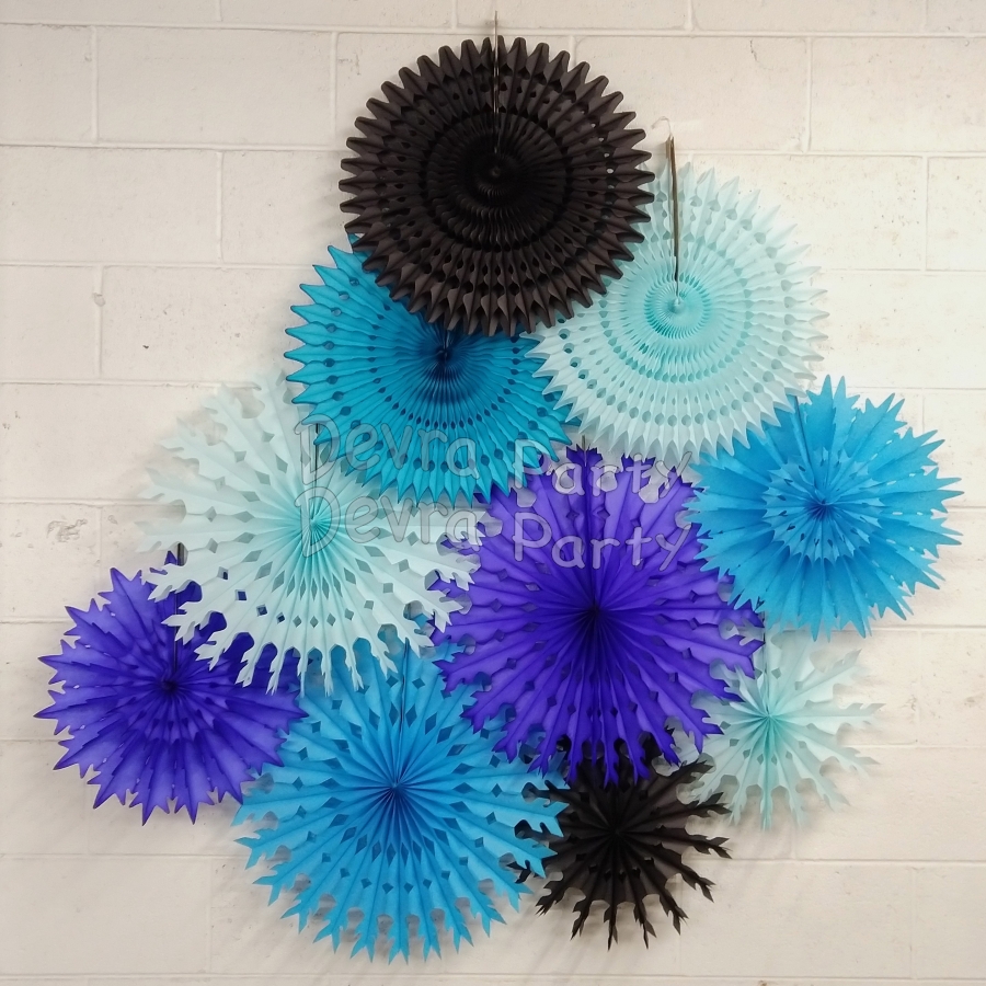 10-piece Tissue Paper Snowflake Set, Blue Mix (single kit) - Click Image to Close